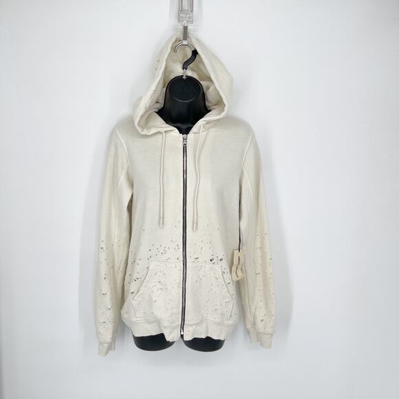 Cotton Citizen NEW Women's Distressed Hoodie in Bone Size M Long Sleeve Full Zip - Picture 1 of 9